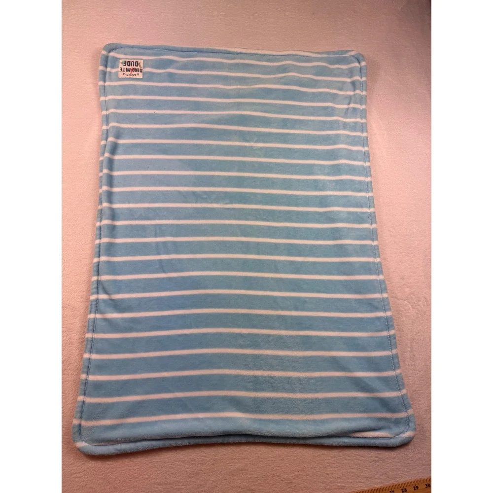 Carter's Blue White Striped Daddy's Dino-Mite Dude Plush Baby Blanket 28x39